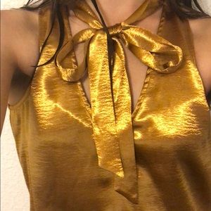 Gold anthropologie tie neck blouse new with tags
